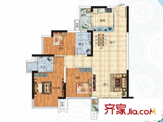保利城醉花山組圖8#樓O'戶型 3室2廳2衛(wèi)1廚