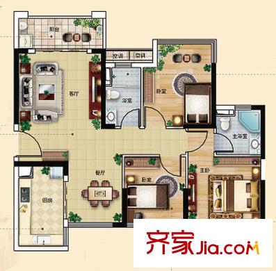 保利城A戶型 2室2廳2衛(wèi)1廚