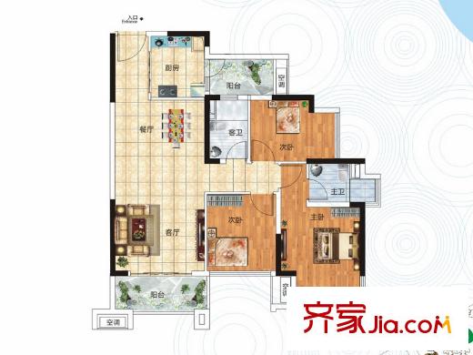 保利城醉花山組團(tuán)8#樓O戶型 3室2廳2衛(wèi)1廚