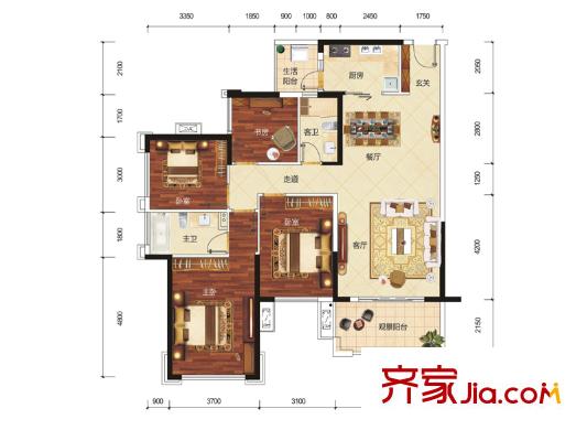 榮和公園悅府二期2#、17#樓B戶型 4室2廳2衛(wèi)1廚