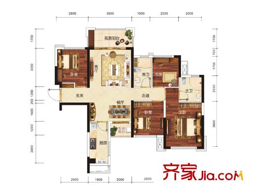 榮和公園悅府二期2#、17#樓A戶型 4室2廳2衛(wèi)1廚
