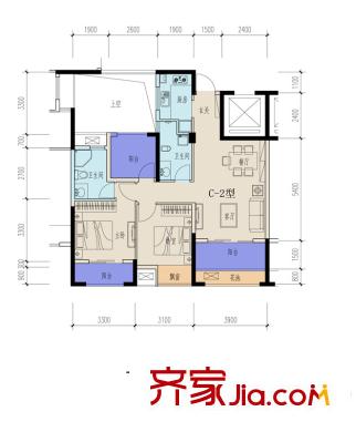廣源大都會C2戶型 2室2廳2衛(wèi)1廚