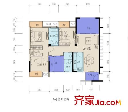 廣源大都會A1戶型 3室2廳2衛(wèi)1廚