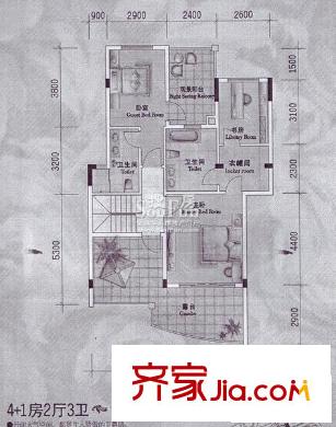 夢(mèng)之島花園27、28號(hào)樓一層D1戶型 4室2廳3衛(wèi)1廚