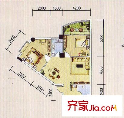 麒麟山8#戶型 2室2廳1衛(wèi)1廚