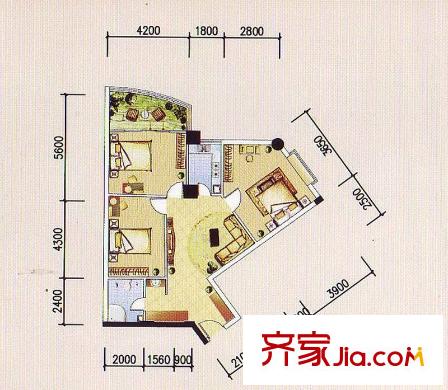 麒麟山9#戶型 3室1廳1衛(wèi)1廚