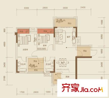 紅日江山2#樓03戶型 2室2廳2衛(wèi)1廚