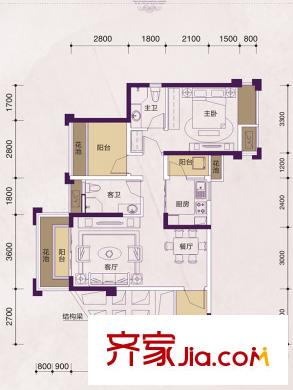 人和萊茵花語2號樓2單元02號房 1室2廳2衛(wèi)1廚