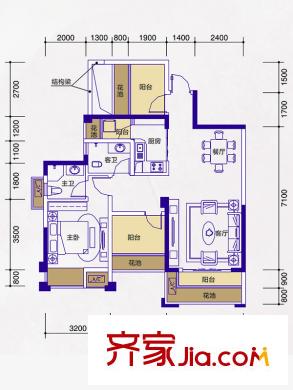 人和萊茵花語1號樓2單元05號房 1室2廳2衛(wèi)1廚