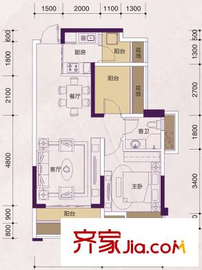 人和萊茵花語2號樓2單元06號房 1室2廳1衛(wèi)1廚