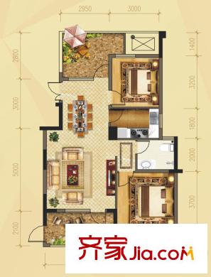 海華東盟公館E1戶型 2室2廳1衛(wèi)1廚
