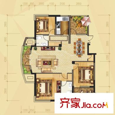 海華東盟公館D1戶型 3室2廳2衛(wèi)1廚