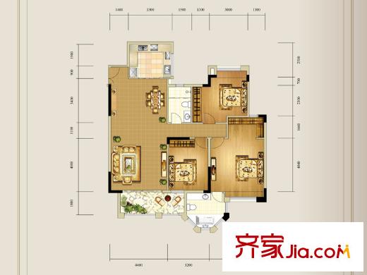 山漸青洋房B-02戶型圖 3室2廳2衛(wèi)1廚