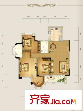 山漸青洋房B-01戶型圖 3室2廳2衛(wèi)1廚