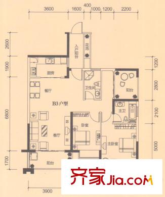 廣源國際社區(qū)11號樓B3戶型2房2廳2衛(wèi)104.95平方米 2室2廳2衛(wèi)1廚