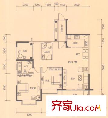 廣源國際社區(qū)11號樓B2戶型2房2廳2衛(wèi)120.24平方米 2室2廳2衛(wèi)1廚