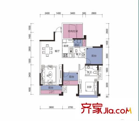 人和萊茵鷺湖9#二單元03戶型 2室2廳2衛(wèi)1廚