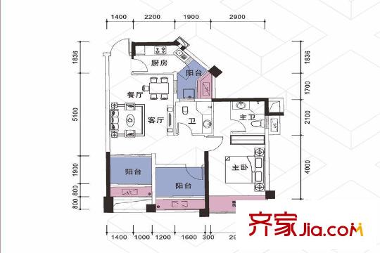 人和萊茵鷺湖5#05戶型 3室1廳1衛(wèi)