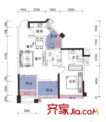 人和萊茵鷺湖5#一單元05戶型 3室2廳2衛(wèi)1廚