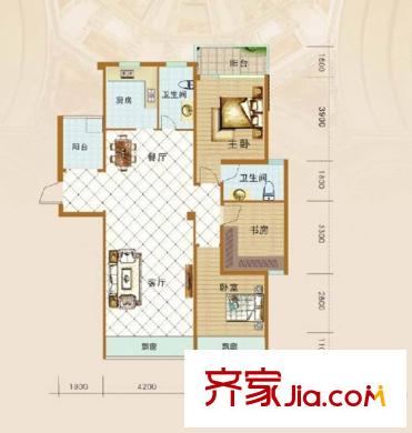明都錦繡花園A1戶 3室2廳2衛(wèi)1廚