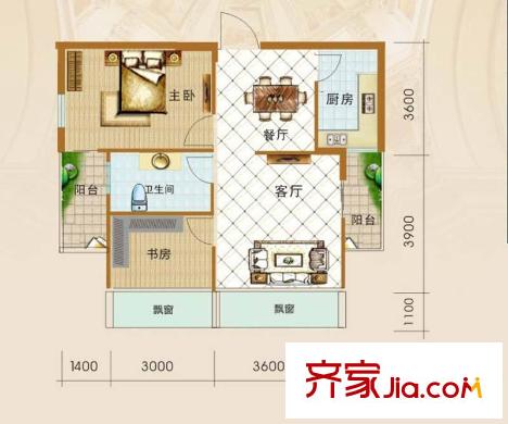 明都錦繡花園B2戶型 2室2廳1衛(wèi)1廚
