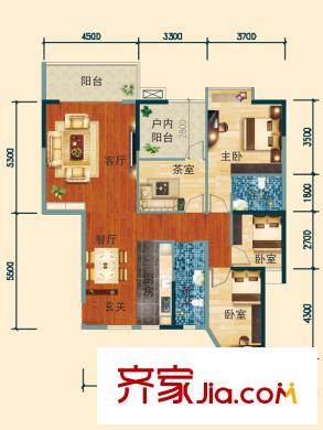 江川圣境6#樓B戶型 3室2廳2衛(wèi)1廚