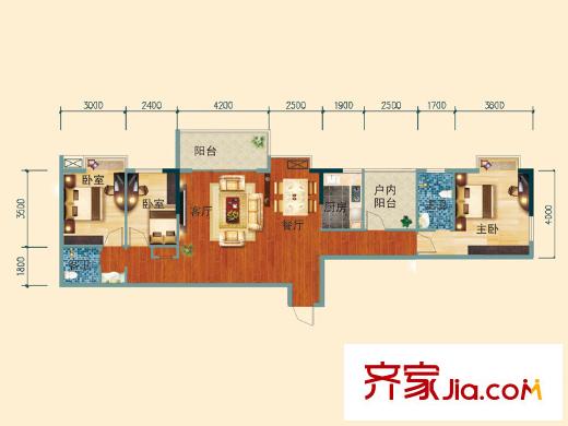 江川圣境6#樓E戶型 3室2廳2衛(wèi)1廚