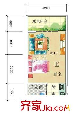 鳳嶺春天E戶型 1室1廳1衛(wèi)1廚
