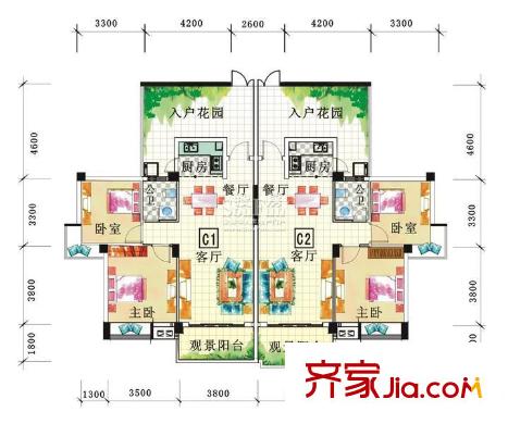 鳳嶺春天C戶型 2室2廳1衛(wèi)1廚