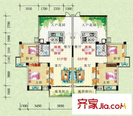 鳳嶺春天E戶型 2室2廳1衛(wèi)1廚