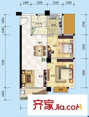 港航江緣戶型D 2室2廳1衛(wèi)1廚