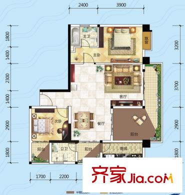 港航江緣戶型E 3室2廳2衛(wèi)1廚