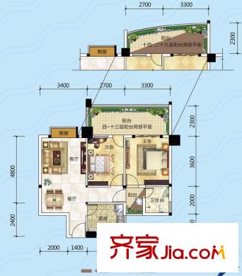 港航江緣戶型B 2室2廳1衛(wèi)1廚