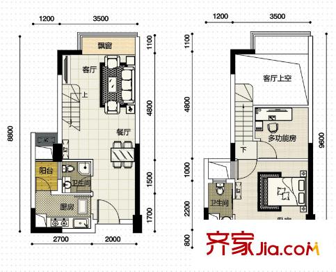 榮和摩客社區(qū)LOFT戶型 2室2廳2衛(wèi)1廚