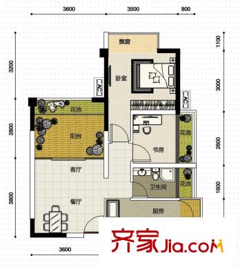 榮和摩客社區(qū)A戶型 2室2廳1衛(wèi)1廚