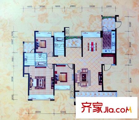 鳳景灣7棟1單元A戶型 4室2廳2衛(wèi)