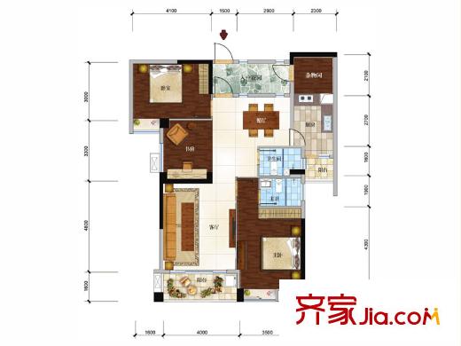 碧水天和C區(qū)A2戶型 3室2廳2衛(wèi)1廚