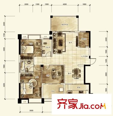 碧水天和A1、E1戶型 3室2廳2衛(wèi)1廚