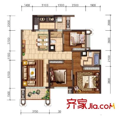 合景天匯廣場(chǎng)16#標(biāo)準(zhǔn)層04戶型 3室2廳2衛(wèi)1廚