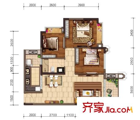 合景天匯廣場(chǎng)16#標(biāo)準(zhǔn)層02戶型 3室2廳1衛(wèi)1廚
