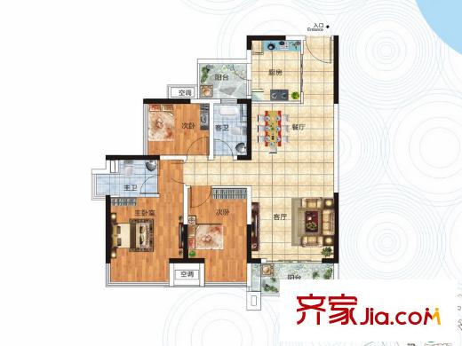 保利城醉花山組團(tuán)8#樓N'戶型 3室2廳2衛(wèi)1廚