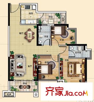 保利城D戶型 2室2廳2衛(wèi)1廚