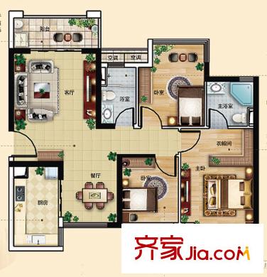 保利城F戶型 2室2廳2衛(wèi)1廚