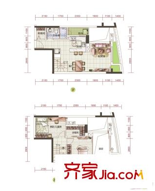 騁望麓濤townhouseE棟03、06、11、12戶型 2室2廳1衛(wèi)1廚