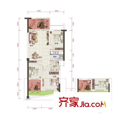 騁望麓濤townhouseC棟03、06戶型 3室2廳1衛(wèi)1廚