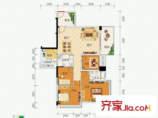 凱宇國際標準層B戶型 4室2廳2衛(wèi)1廚