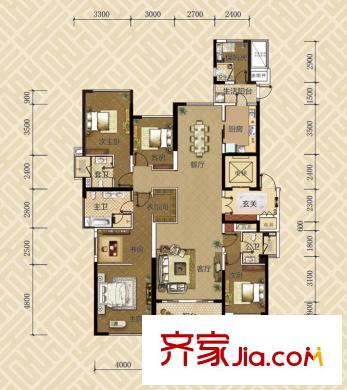 榮和公園悅府一期1-8號樓D1戶型 5室2廳4衛(wèi)1廚