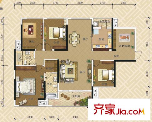 榮和公園悅府一期1-8號樓C1戶型 5室2廳2衛(wèi)1廚