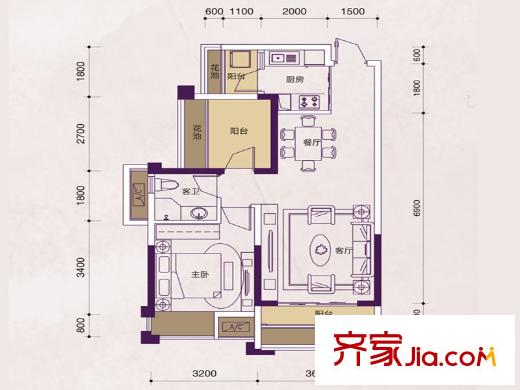 人和萊茵花語2號樓1單元05號房 1室2廳1衛(wèi)1廚