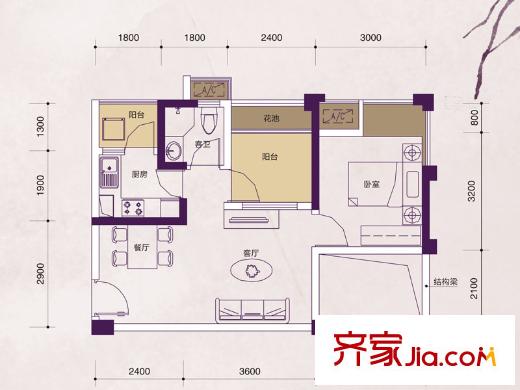 人和萊茵花語2號樓2單元03號房 1室2廳1衛(wèi)1廚